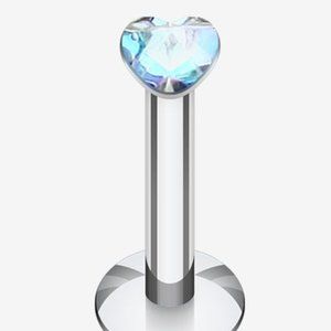 NEW 16 Gauge 5/16" 8mm Aurora Borealis Heart Labret Tragus Helix Cartilage